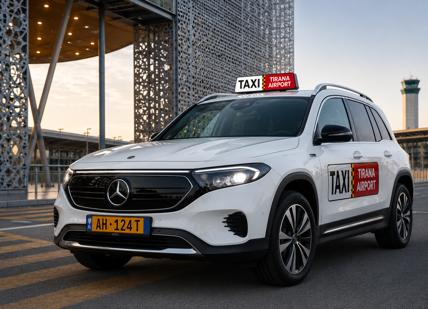 TIA TAXI Mercedes EQB electric taxi at Tirana International Airport